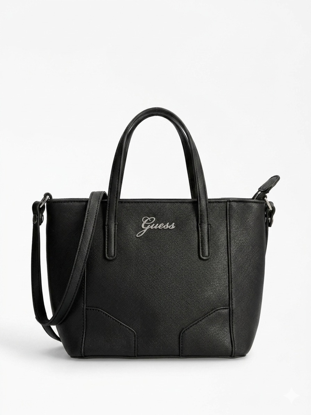 Guess Black Textured Tote with Top Handles and Shoulder Strap